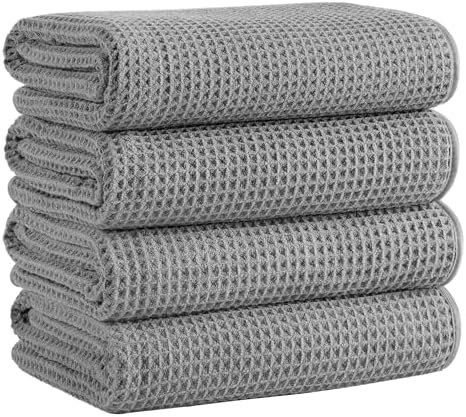 Microfiber Waffle Bath Towels, 4 Pieces, Fast Drying, Lint Free 430 GSM by Unknown