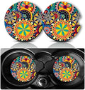 2Pcs Mandala Car Coasters, 2.75" Neoprene Rubber Car Cup Holder Coasters by Databa