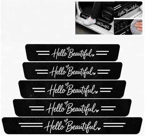 5PCS Hello Beautiful Car Door Sill Protector, Leather Sill Stickers by TnLnYn