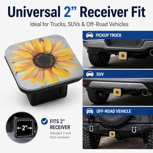 Trailer Hitch Covers Abstract Sunflower Yellow Heavy Duty 2 Inch Hitch Cover - Image 4
