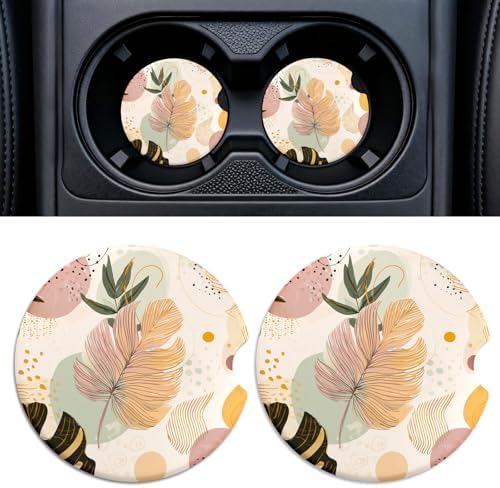 Car Cup Holder Ceramic Coasters 2 Pack, 2.56 in Anti Slip Absorbent Coaster by Rueneaj