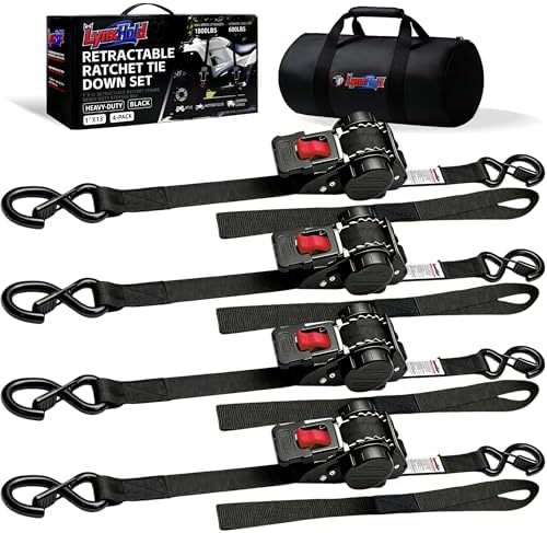 Retractable Ratchet Straps 1" x 13 Ft, 800 Lbs, 4 Pack by LYNXHOLD