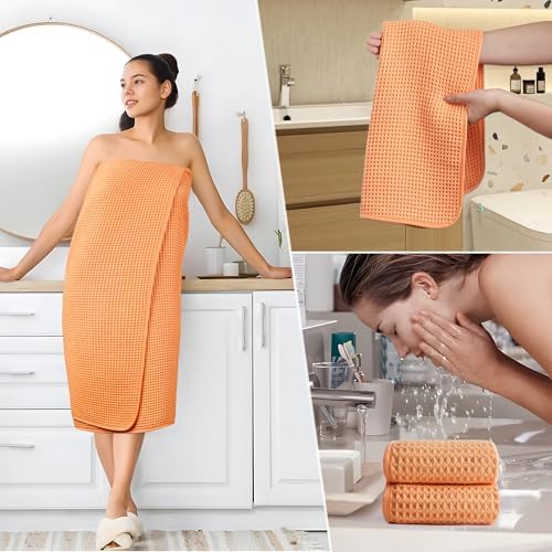 POLYTE 430 GSM Poly Blend Microfiber Quick Dry Waffle Bath Towel Set of 6 - Image 5