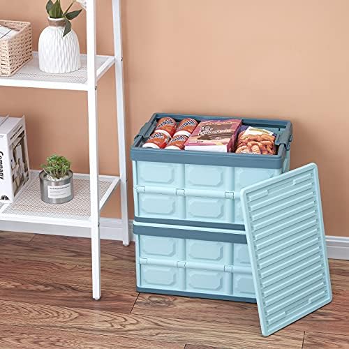 Blue Folding Plastic Stackable Utility Crates 2-Pack, Collapsible Storage Bins - Image 6