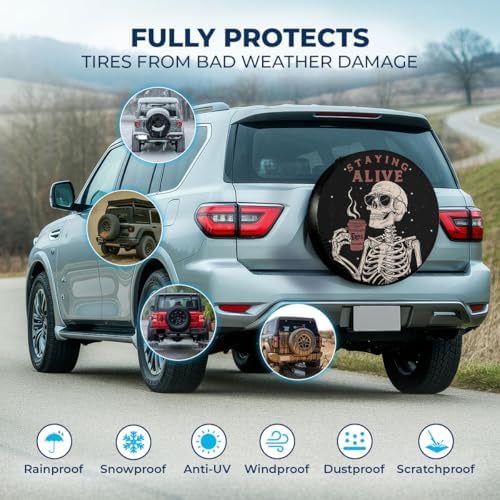 GENANY Skeleton Coffee Halloween PVC Leather Spare Tire Cover Size 16 - Image 3