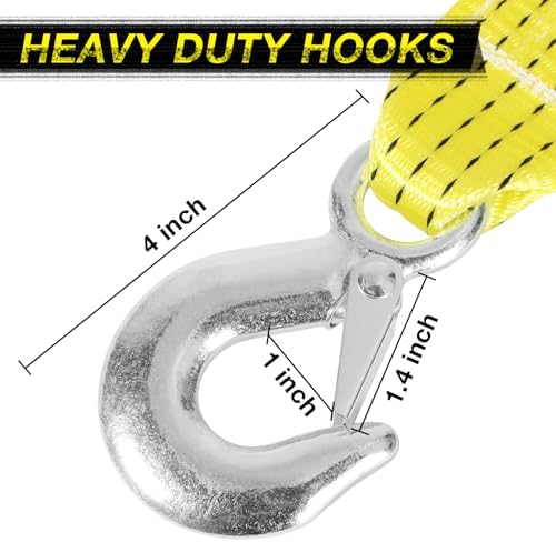 2" x 20ft Tow Strap with Hooks Heavy Duty Recovery Strap 15000 lbs Capacity - Image 3