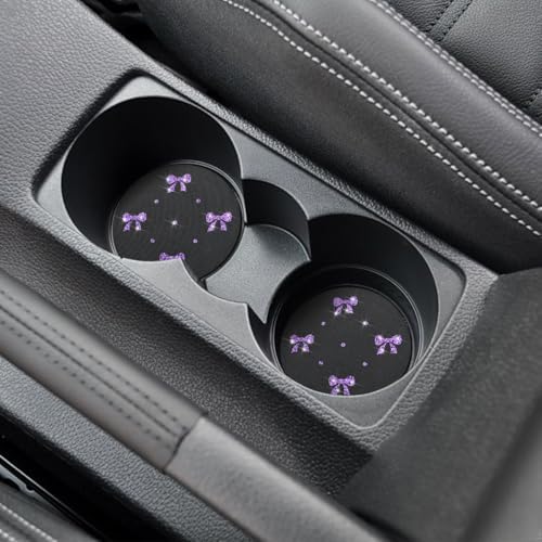 2PCS Car Coasters Rhinestone Bow Cup Holder Pad Anti-Slip Purple - Image 6