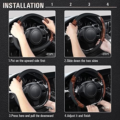 CAR PASS Wood Grain Microfiber Leather Sporty 14.5-15 inch Steering Wheel Cover - Image 3
