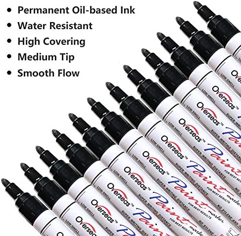 Lesun Overseas 12 Black Paint Pens Permanent Markers, Oil Based Paint Markers - Image 2
