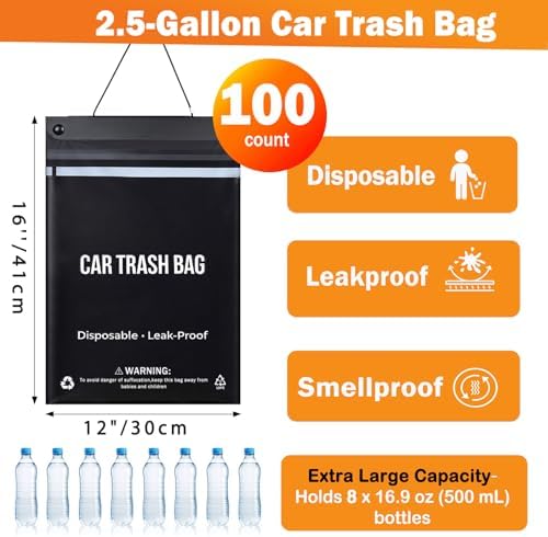 100 Count Disposable Car Trash Bags, Hanging & Stick-On Car Trash Can - Image 2