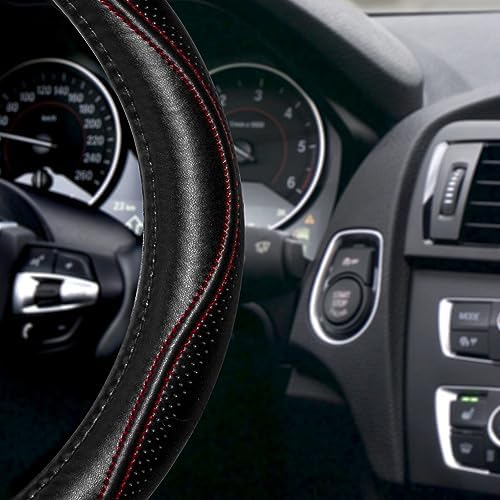 HAOKAY Top Grade Black Genuine Leather Steering Wheel Cover Women Men, Luxury - Image 3
