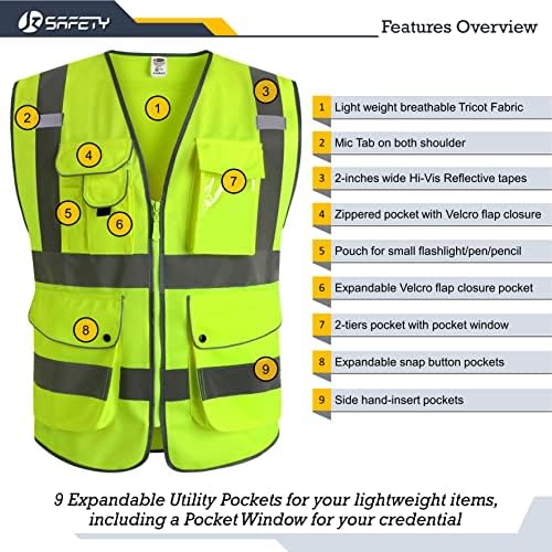 JKSafety 6 Pack Safety Vest for Men Women Reflective JK155 Yellow XL - Image 3