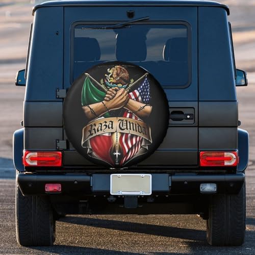 Mexican American Flag Eagle Weatherproof Spare Tire Cover - Image 3