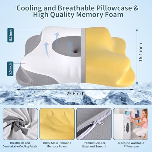 Cervical Neck Pillow for Pain Relief, Contour Memory Foam Pillows for Sleeping - Image 3