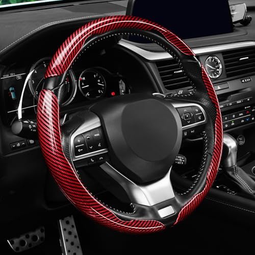 Amiss 3pcs Carbon Fiber Anti-Skid Steering Wheel Cover, Waterproof Design by Amiss