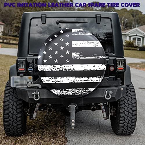 Black White Vintage American Flag Spare Tire Cover Protectors Weatherproof - Image 2