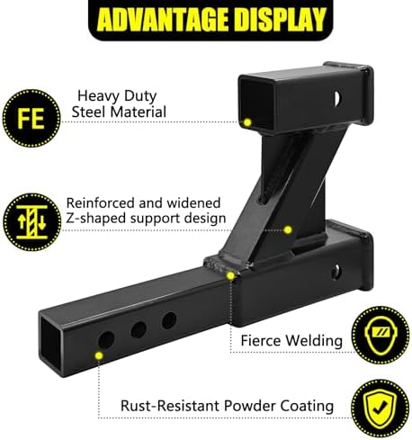 KAIRAY Double Hitch Receiver, 2 inch Trailer Dual Hitch Extension Riser - Image 4