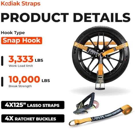 Adjustable Vehicle Tire Tie Down Straps Kit– 4pk Heavy Duty Tire Straps - Image 2