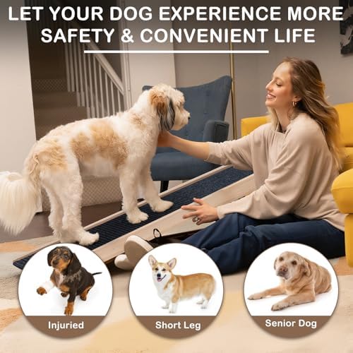 Folding Dog Ramp Safety for Bed, Wooden 5 Adjustable Height Pet Ramps, Potable - Image 3