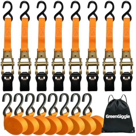 8 Pack Ratchet Strap 1 inch 15 Ft - by GreenGiggle