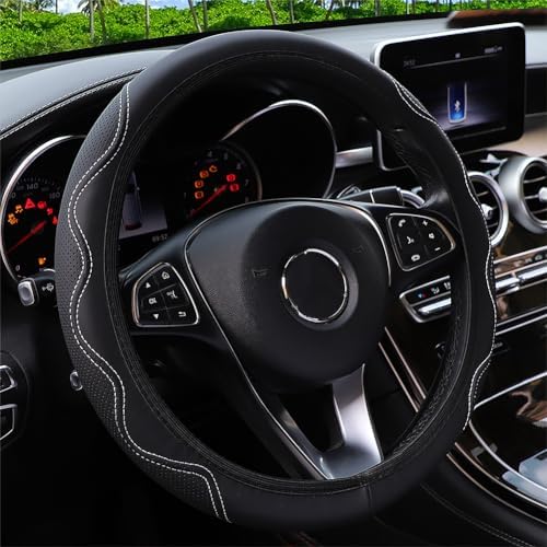 Elastic Steering Wheel Cover Black and White Universal 14-15 inch by Muamos