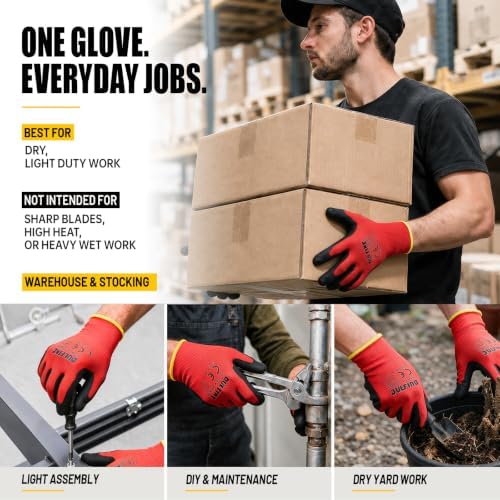DULFINE Safety Work Gloves for Men 60 Pairs, Ultra-Thin PU Coated Red M - Image 4
