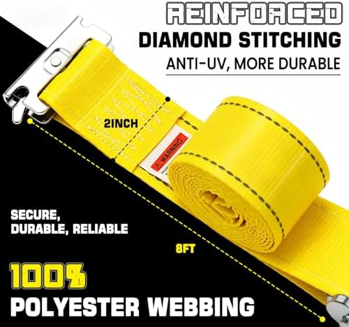 UTV Wheel Chock Tie Down Kit 2pk 2" x8' 4400LBS E Track Tire Ratchet Straps - Image 3