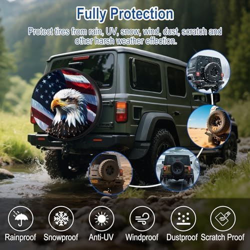 RV Spare Tire Cover 15in with American Eagle USA Flag Universal Fit - Image 5