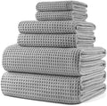 POLYTE 430 GSM Poly Blend Microfiber Quick Dry Waffle Bath Towel Set of 6 by Polyte