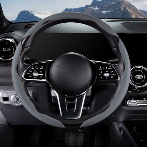 Car Steering Wheel Cover Leather 14.5-15 in Universal 3Pcs Set Gray - Image 2