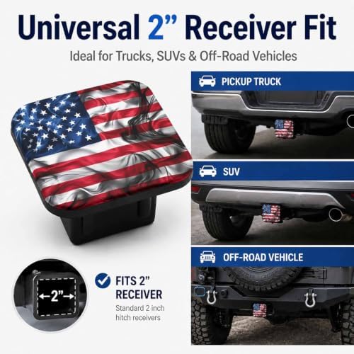 2" Hitch Cover United States America Smoke Flag Rubber Towing Hitch Covers - Image 4