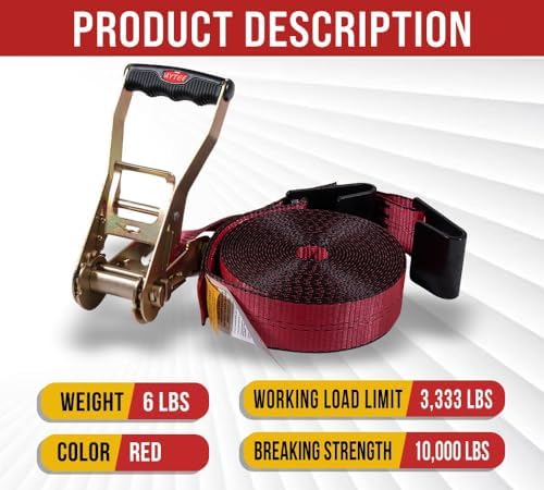 Mytee Products 2" x 30' Ratchet Straps w/Flat Hook, WLL 3, 333 Trailer Tie Down - Image 5