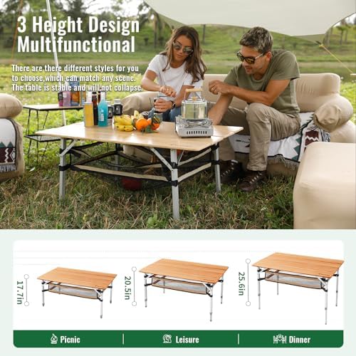 KingCamp Adjustable Height Bamboo Folding Camping Table - Image 6