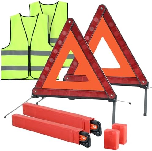 2 Pack Emergency Triangle + 2 Pack Reflective Vest by AMGSH