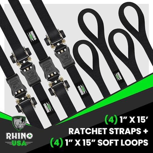 Rhino USA Ratchet Straps Tie Downs - 1in x 15ft - Image 4