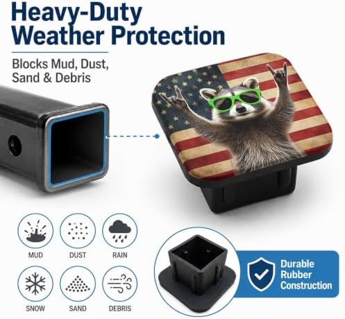 Raccoon American Flag Hitch Cover Receiver Tube Hitch Plug, Tool-Free Install - Image 6