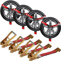 Car Tie Down Straps for Trailers, 4 Pack 2" x 96" Tire Straps, Flat Hooks by Digank