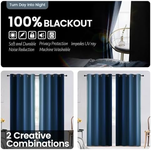 SimpleHome 100% Blackout Ombre Bedroom Curtains Blue and Greyish White - Image 3