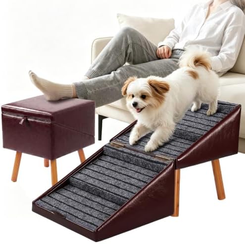 2 in 1 Foldable Ottoman Dog Ramp Faux Leather Dog Stairs by Ziluce