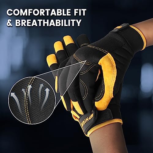 Mens Work Gloves, Synthetic Leather Mechanic Gloves, Touchscreen, Construction - Image 5