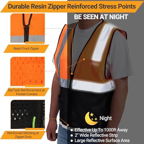 AYKRM 2 Pocket Mesh High Visibility Reflective Safety Vest - Image 2