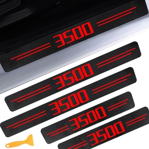 Door Sill Protectors for RAM 3500 & Silverado 3500 HD, Carbon Fiber Leather by CHIYLE