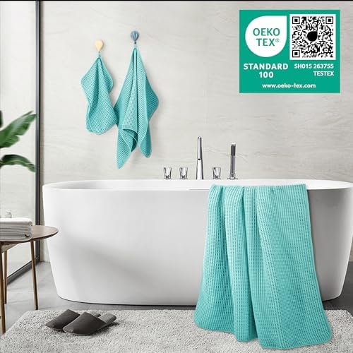 POLYTE 430 GSM Poly Blend Microfiber Quick Dry Waffle Bath Towel Set of 6 - Image 3