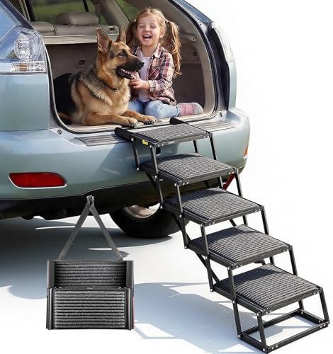 VEVOR Dog Stairs for Car, 5 Steps Extra Wide Foldable Dog Ramp for Large Dogs by VEVOR