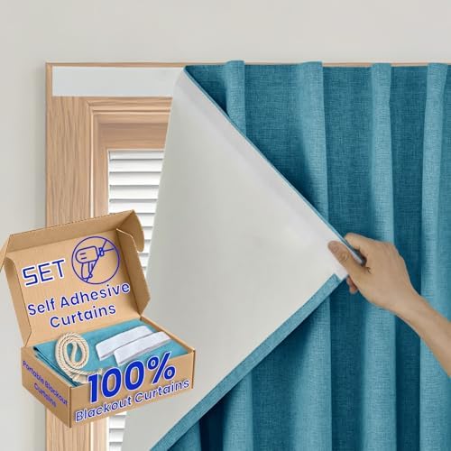 100% Self Adhesive Blackout Curtains- Stick on Curtains Shades Window Blinds by Sovtfides