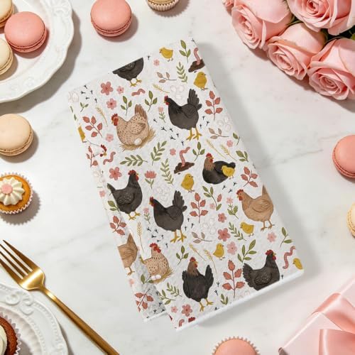 2 Pcs Cute Chicken Kitchen Towels, Floral Soft Absorbent Hand Tea Towel - Image 2