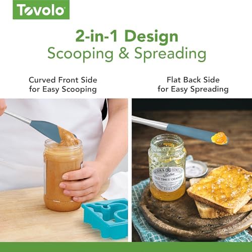 Tovolo Jar Spatula Silicone Long Stainless Steel Handle Scraper Spatula Blue - Image 4
