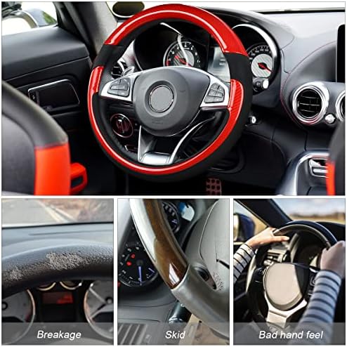 Moly Magnolia 15 Inch Car Steering Wheel Cover, Bright Black/Red - Image 2