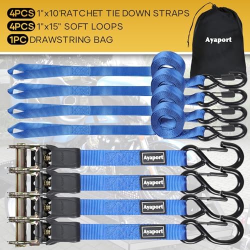 Ayaport Ratchet Straps Tie Downs, 1860lbs Break Strength, Larger Open S Hook W - Image 6