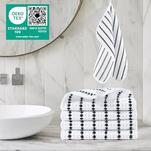 POLYTE 430 GSM Poly Blend Microfiber Waffle Wash Cloth Face Towel, 13x13 in - Image 2